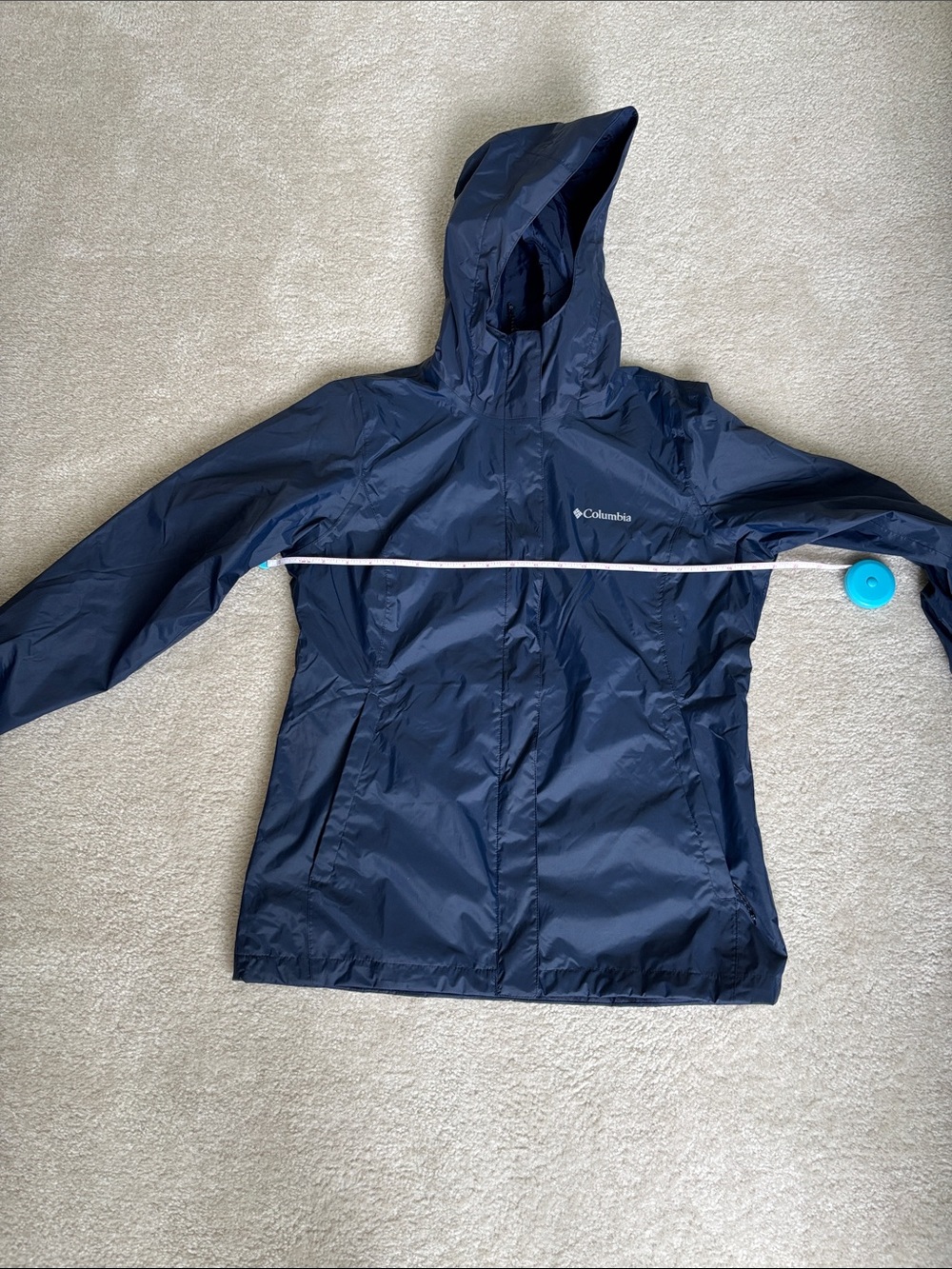 Like New! Columbia Arcadia II Navy Hooded Women’s Rain Jacket - size Medium - Picture 2 of 5